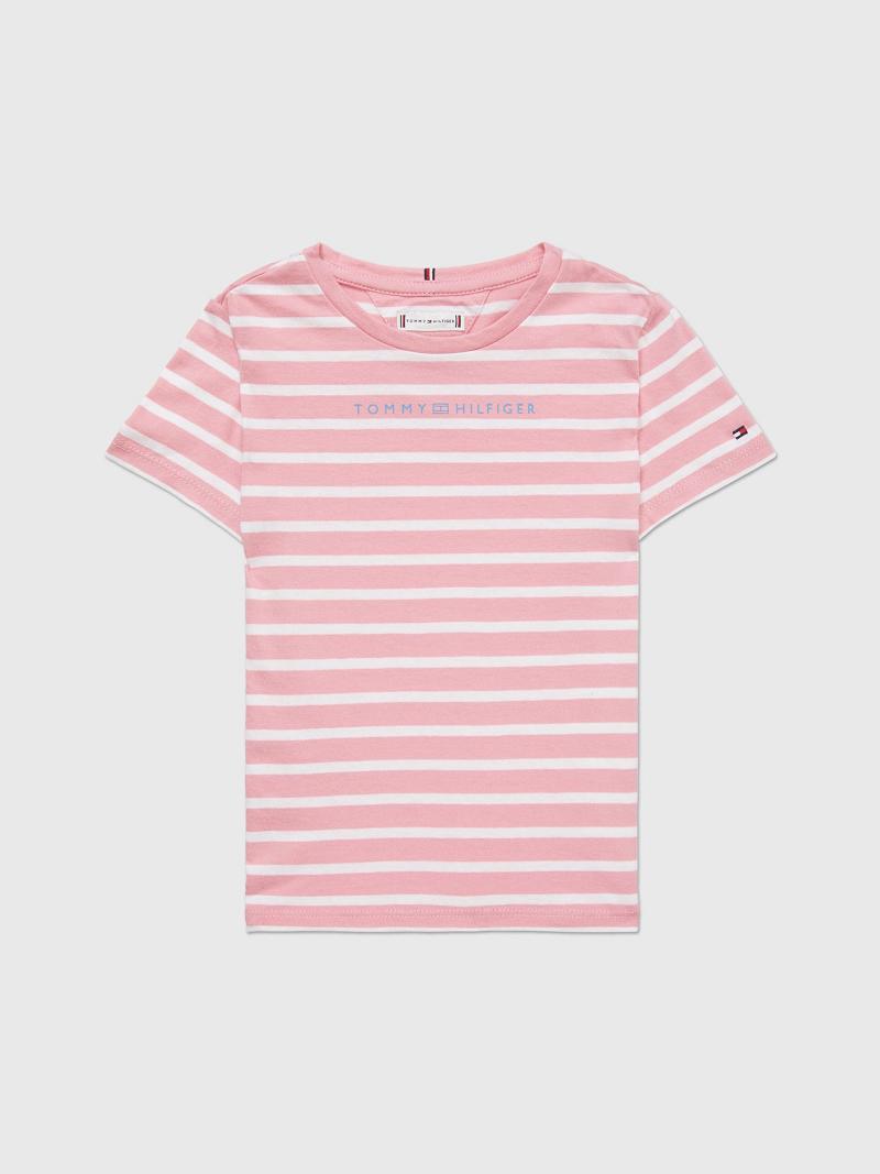 Lány Tommy Hilfiger Stripe Póló Rózsaszín | HU 1948UZG